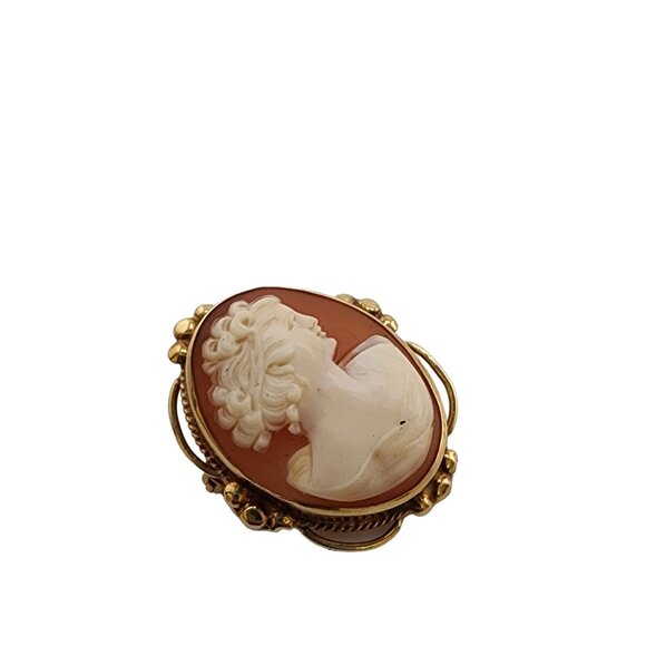 Antique Beautiful 14kt Gold Elaborate Frame Shell Cameo Brooch/Pendant (A5308) - Picture 2 of 6